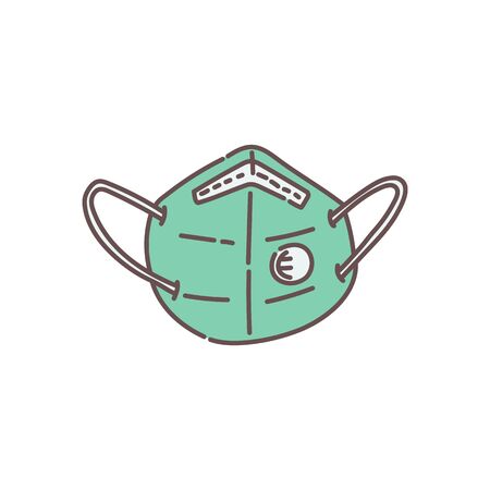 Green medical face mask or respirator for health protection. Coronavirus, other respiratory disease or air pollution prevention method - flat isolated vector illustration.のイラスト素材