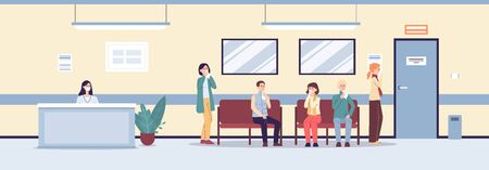 Coronavirus NCOV or other virus epidemia banner template with sick people characters in hospital interior, flat vector illustration. Pandemia diseases medical treatment.のイラスト素材