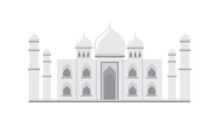 Taj Mahal template from India in flat cartoon style, Indian architecture landmark isolated on white background. Famous religious palace building, vector illustration.のイラスト素材