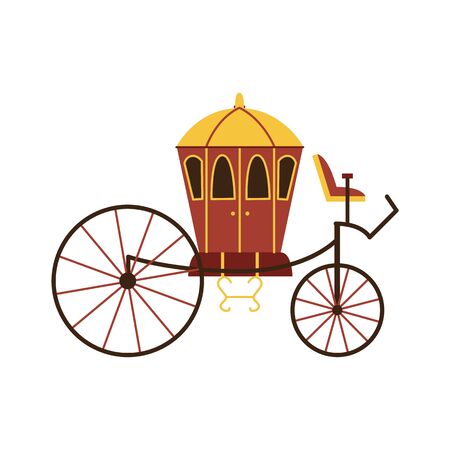 Vintage horse carriage cab colorful cartoon icon, flat vector illustration isolated on white background. Old passenger transport technology sign or symbol.のイラスト素材