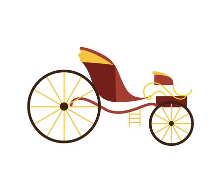 Brown royal horse carriage wagon isolated on white background - elegant vintage transportation cart from side view, flat vector illustration of luxury transport vehicleのイラスト素材