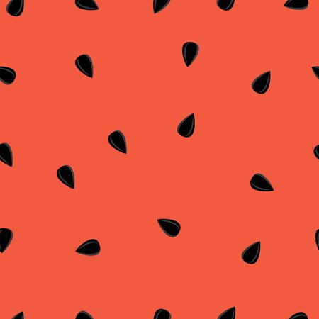 Watermelon texture seamless pattern - black seeds on red background. Colorful fruit backdrop with repeating seed shapes.のイラスト素材