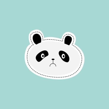 Pandas unhappy sad face for sticker or fashion patch, flat vector illustration isolated on blue background. Cute baby bear animal childish emoticon design.のイラスト素材