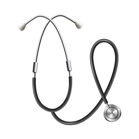 Medical stethoscope instrument template, realistic vector illustration isolated on white background. Mockup of hospital doctors equipment or tool for examination.のイラスト素材