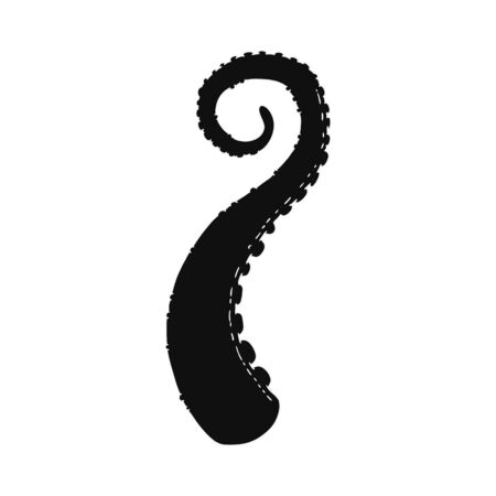 Black octopus tentacle with curled end - separate sea animal limb isolated on white background. Flat outline of cut seafood element - vector illustrationのイラスト素材