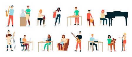 Set of artists, men and women isolated flat vector illustration.のイラスト素材
