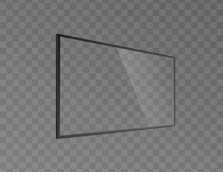 Realistic clear TV screen glass panel frame isolated on transparent background - empty rectangle plasma monitor display element with light reflection, vector illustration.のイラスト素材