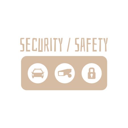 Home security and safety icon panel with flat car, camera and lock symbols. Garage and house...