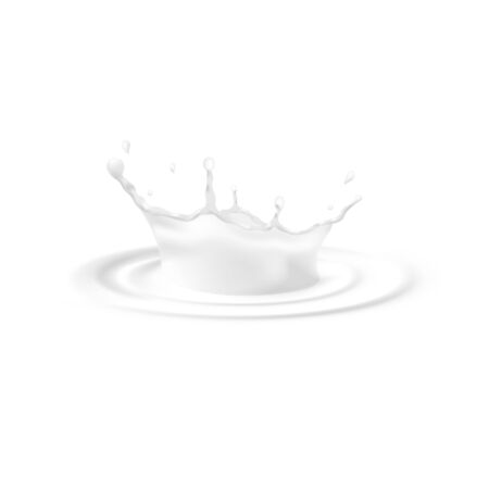 White liquid splash with diverging circles, realistic vector illustration isolated on white background. MIlk or cosmetic lotion surface with splashing funnel shape.のイラスト素材