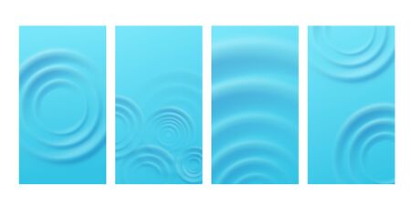 Set of banners or backgrounds for social media publication and business cards with circle concentric ripples on blue water surface, realistic vector illustration.のイラスト素材