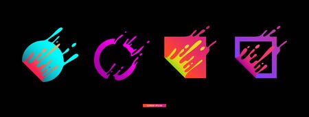Modern gradient geometric shape set with colorful paint splatter motion, color splash abstract flow design for flyer or banner template, isolated vector illustration on black backgroundのイラスト素材
