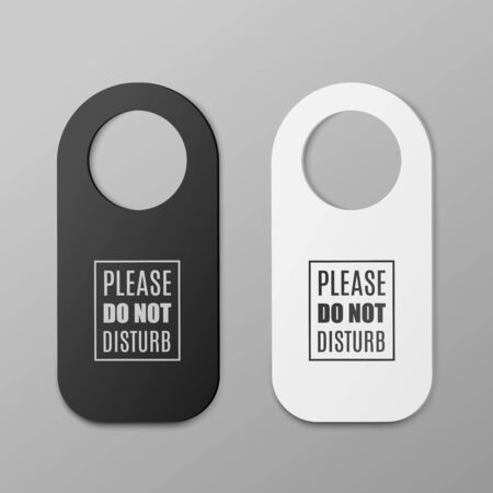 Please do not disturb - hotel door knob hanger in black and white color isolated on white background. Realistic mockup of privacy sign for room service, vector illustration.のイラスト素材