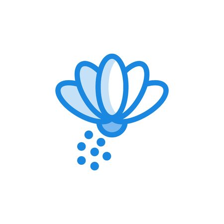 Allergy symptoms concept. Flower blossom with pollen as common allergen in blue outline icon style. Allergic intolerance to food, insects or pollen. Medical healthcare problem. Vector illustrationのイラスト素材