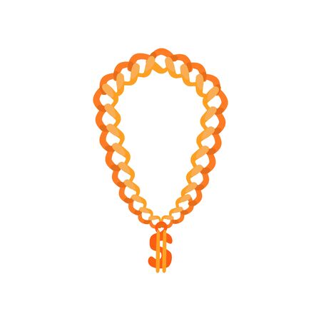 Flat golden chunky chain with dollar currency sign icon . Rap, hip hop style music culture symbol, luxury jewelry necklace. Vector isolated illustration.のイラスト素材