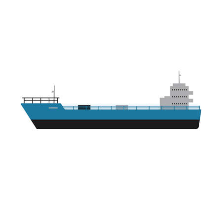 Industrial cargo ship or vessel icon flat vector illustration isolated on white background. Water transportation and commercial shipping sign or symbol.のイラスト素材