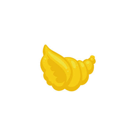 Yellow sea shell from ocean isolated on white background - twisted swirl spiral shaped conch seashell in flat cartoon style. Vector illustration.のイラスト素材