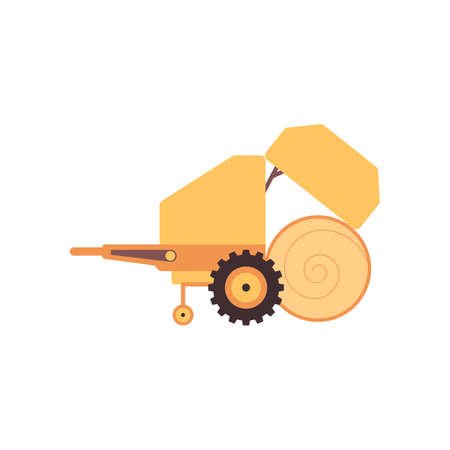 Agricultural haymaking machinery icon, flat vector illustration isolated on white background. Plant growing and livestock industry equipment or machine.のイラスト素材