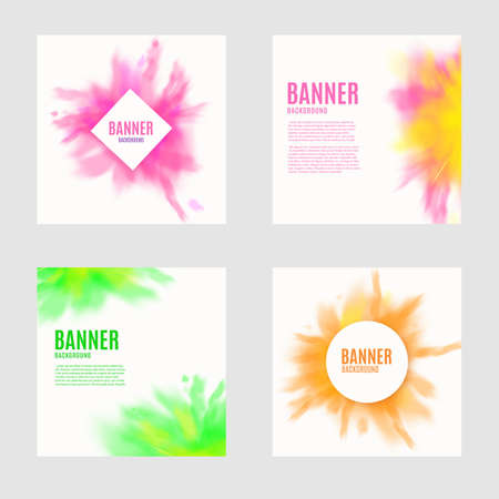 Abstract backgrounds set with dry paint pigment clouds, realistic illustration isolated on white.のイラスト素材