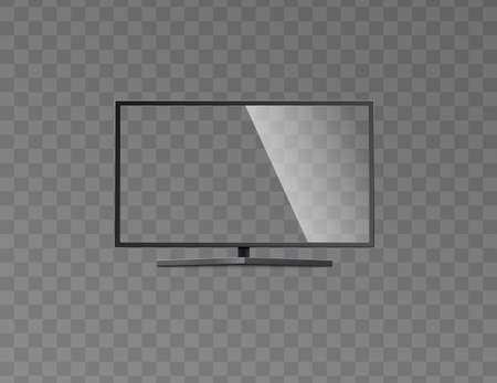 Template of glass clear empty frame of lcd TV monitor or screen, realistic vector illustration isolated on transparent background. Led display protective glass mockup.のイラスト素材