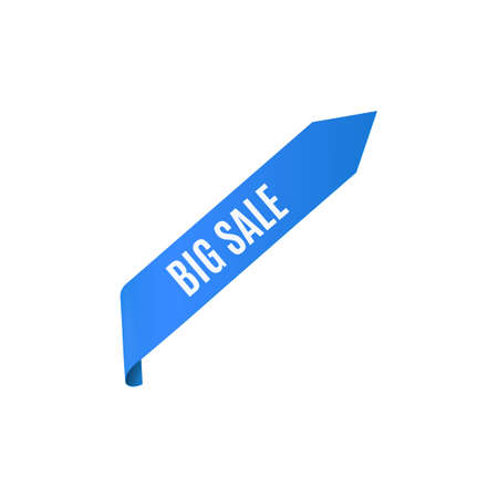 Big sale - blue corner banner isolated on white background. Realistic top left sticker or mark tag with text template for discount promotion, vector illustration.のイラスト素材