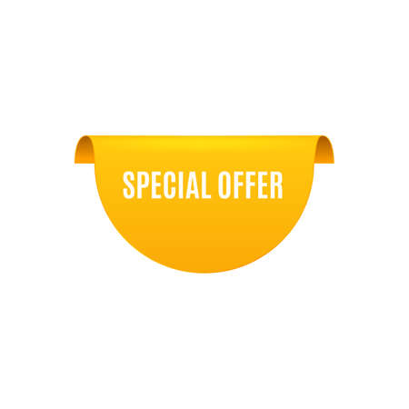 Special offer rounded yellow corner decorative element, realistic vector illustration isolated on white background. Sale promotion label or sticker for banners and web.のイラスト素材