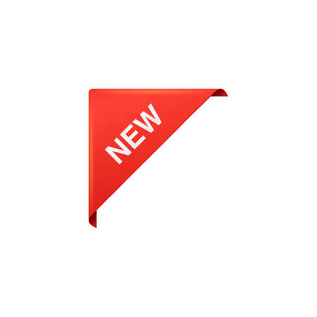 Corner red decorative element or ribbon page divider, realistic vector illustration isolated on white background. Sale promotion label or banner mockup.のイラスト素材