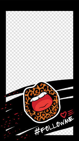 Social media fashion sale website and mobile app banner or poster template with women lips icon, cartoon vector illustration isolated on transparent background.のイラスト素材