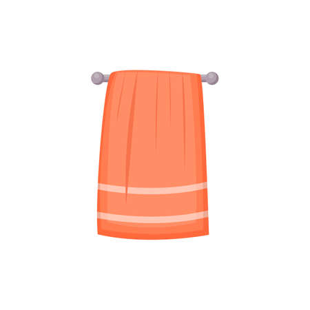 Bathroom or spa pink towel cartoon icon or symbol, flat vector illustration isolated on white background. Beauty procedure or home body hygiene element.のイラスト素材