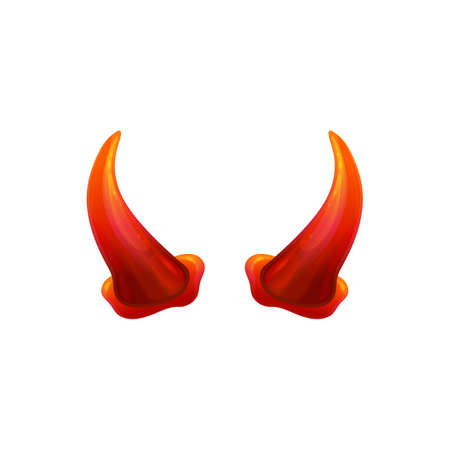 Red devil horns for evil Halloween costume - isolated pair of two curved demon or Satan horns with...