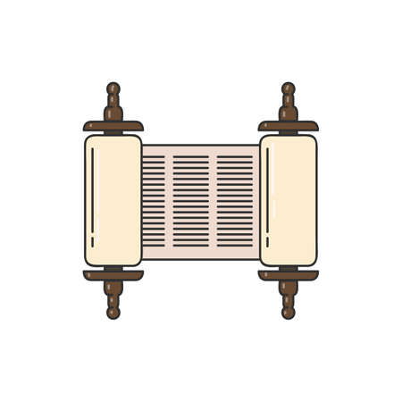 Ancient torah hebrew scripts on old paper scrolls cartoon icon, sketch vector illustration isolated on white background. Jewish religious symbolic sign or symbol.のイラスト素材