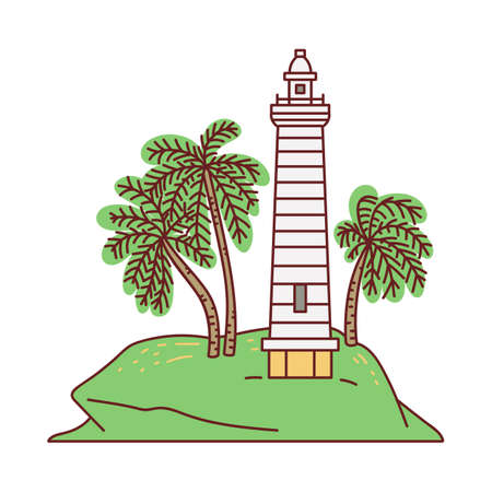 Galle sea fort lighthouse - Sri Lanka famous landmark, sketch cartoon vector illustration isolated on white background. Icon or symbol for tourist promo brochure.のイラスト素材