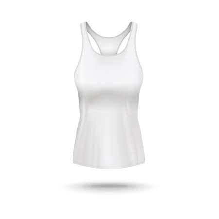 Women racerback sports top or white t-shirt template front view, realistic vector illustration isolated on white background. Sleeveless vest mockup for branding.のイラスト素材