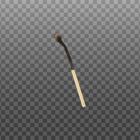 Wooden burnt and charred in fire match photo realistic vector illustration mockup isolated on transparent background. Matchstick single icon template or layout.のイラスト素材