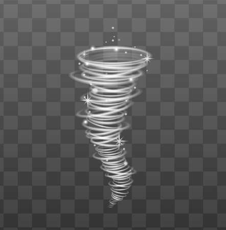 Glittering blizzard funnel or ice cold magical illumination, realistic vector illustration isolated on transparent background. Tornado flashing and glowing whirlwind.のイラスト素材