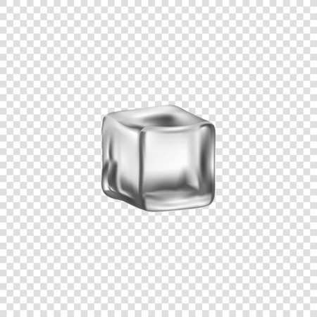Isolated grey ice cube on transparent background - realistic piece of water freeze for cocktails and cold drinks. Vector illustration.のイラスト素材