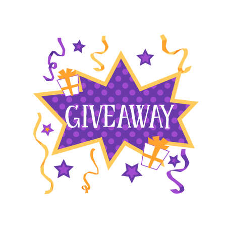 Giveaway colorful label or tag with inscription and festive elements vector illustration isolated on white background. Seasonal sale and discount events advertisement.のイラスト素材
