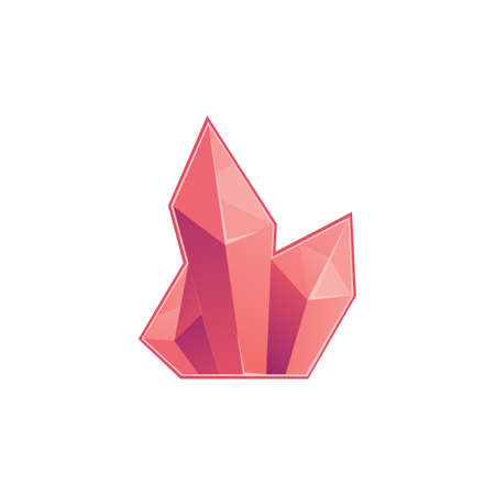 Light pink crystal gem cluster sticker isolated on white background - cartoon icon of beautiful precious gem stones with sharp edges, vector illustration.のイラスト素材