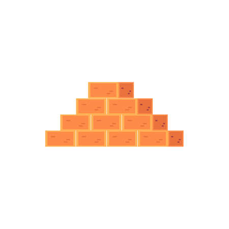 Brick orange wall icon and sign with cement, home construction concept. Isolated flat brick wall vector illustration.のイラスト素材