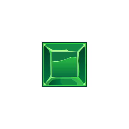Square emerald green gem stone isolated on white background - shiny cartoon precious gemstone icon with sharp cut edges. Vector illustration.のイラスト素材