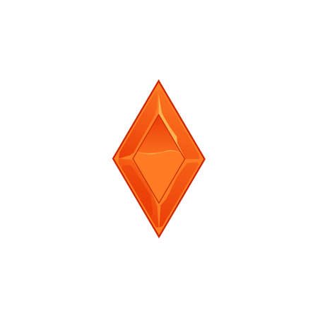 Rhombus orange diamond or topaz crystal icon, cartoon vector illustration isolated on white background. Rhinestone or mineral gem - jewelry pirates treasure element.のイラスト素材
