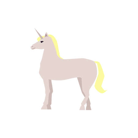 Cute unicorn cartoon character a magic fantasy horse with horn - animal, flat vector illustration isolated on white background. Dream fairy tale symbol or icon.のイラスト素材