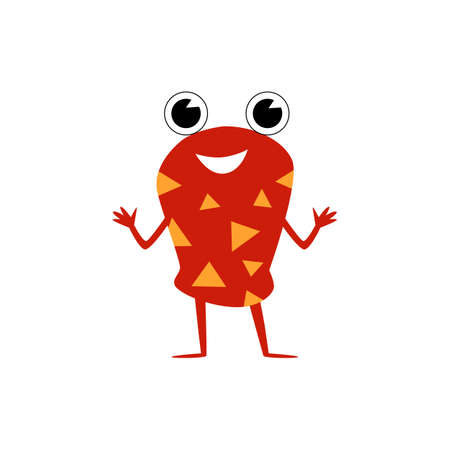 Cute red childish monster cartoon character with big eyes flat vector illustration isolated on white background. Funny fantasy animal image for textile prints.のイラスト素材