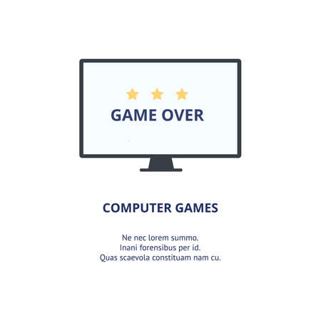 Computer screen with Game Over message, flat vector illustration isolated on white background. Video...