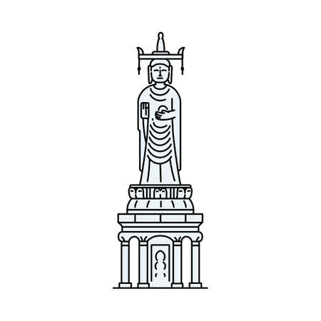 Famous Seoul Buddha statue icon isolated on white background - flat cartoon drawing of South Korean buddhism temple and landmark tourist attraction. Vector illustration.のイラスト素材