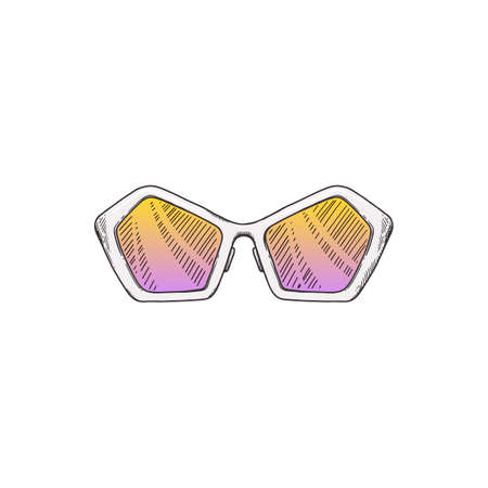 Woman summer sunglasses with rainbow colorful lenses icon, cartoon vector illustration isolated on white background. Beach leisure and vacation sign or symbol.のイラスト素材