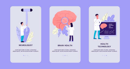 Mobile phone application interfaces set for neurology clinics and neurologist doctors services, flat...