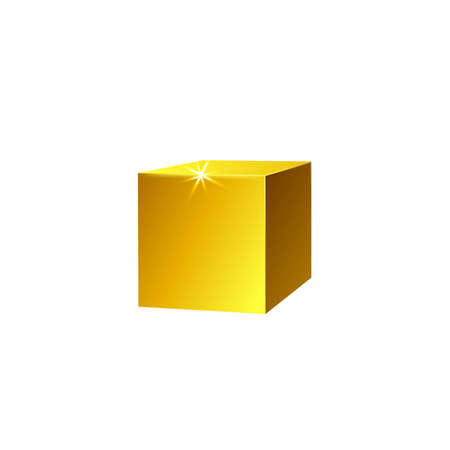 Render of golden shining metallic 3d cube template realistic vector illustration isolated on white background. Single geometric block design element of gold foil.のイラスト素材