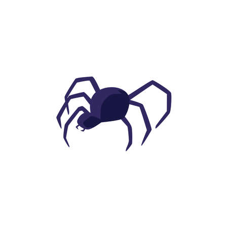 Black spider cartoon icon or sign, flat cartoon vector illustration isolated on white background. Spooky scary insect or bug for Halloween cards design.のイラスト素材