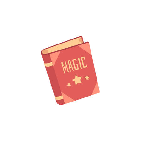 Witches or wizards magic spell book with red leather cover, flat vector illustration isolated on white background. Magicians knowledge book of mystery witchcraft.のイラスト素材