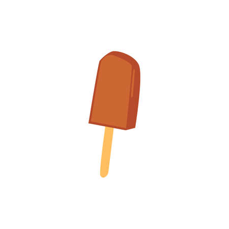 Glazed with chocolate icing ice cream on stick, flat cartoon vector illustration isolated on white background. Sweet summer diary creamy dessert symbol or sign.のイラスト素材